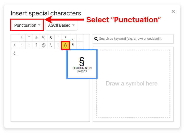 How to type the section symbol in Google Docs