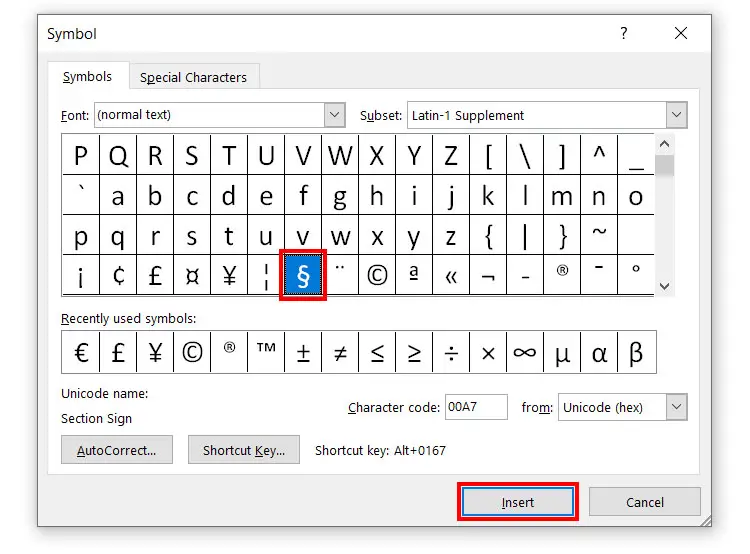 How to type the section symbol in Microsoft Word