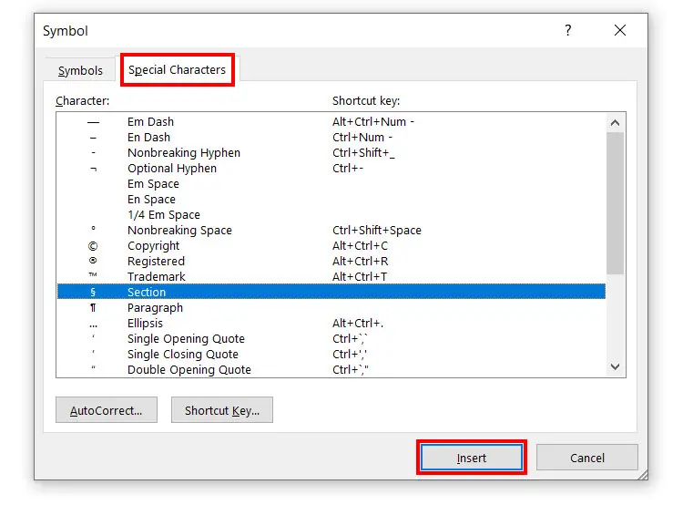 How to insert the section symbol in Word