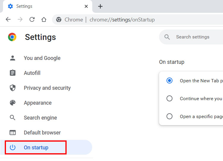 How to set the startup page in Chrome