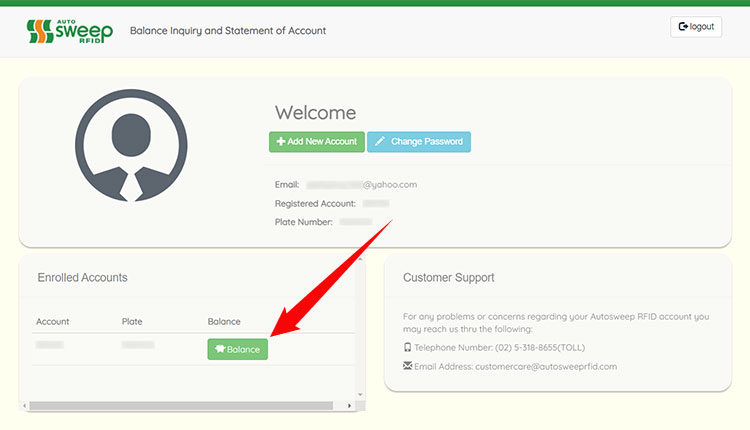 How to check Autosweep RFID balance