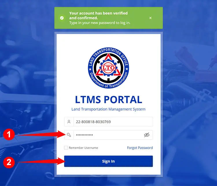 Sign in to LTO LTMS portal