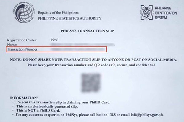 PhilSys transaction slip