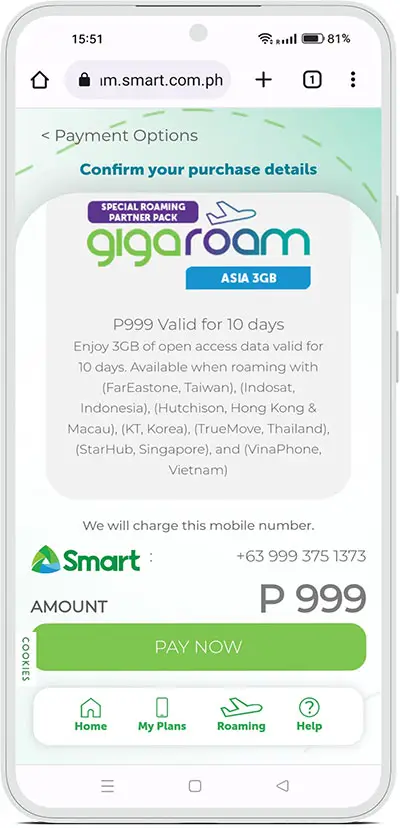 Pay for your Smart roaming plan