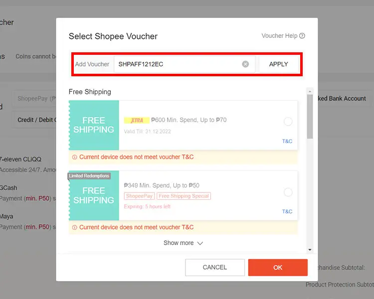 How to use Shopee voucher codes