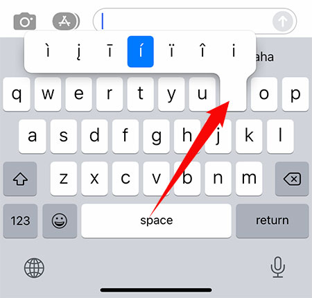 How to type I with accent on the iPhone