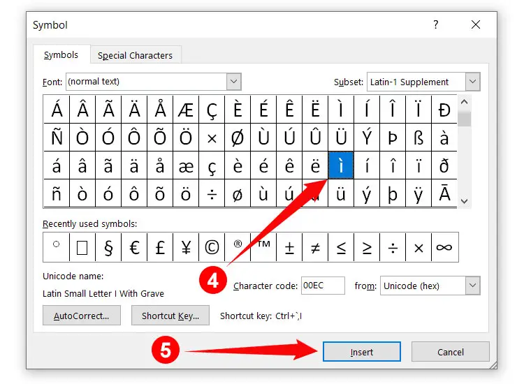How to type I with accent in Microsoft Word