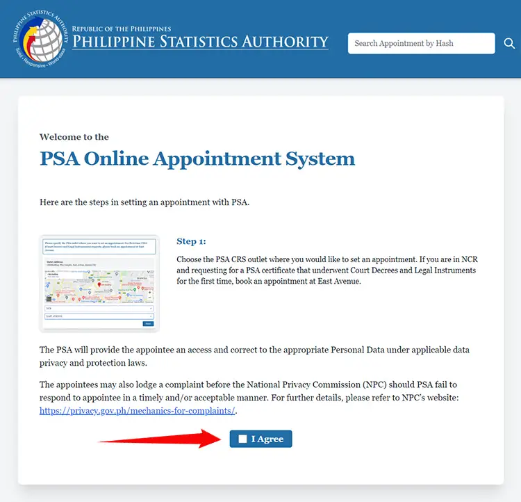 PSA online appointment system
