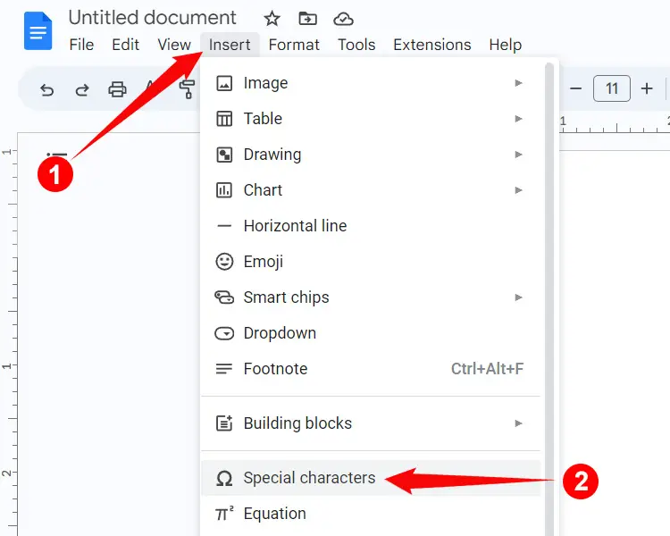Insert characters in Google Docs
