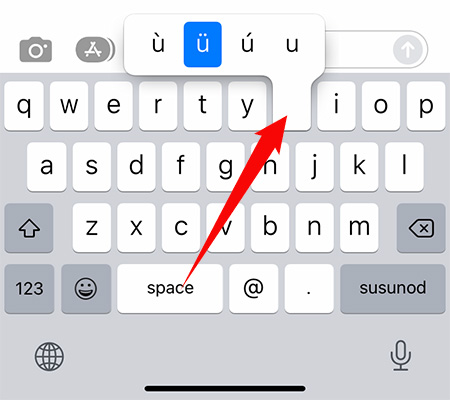 How to type U with accent on the iPhone and iPad