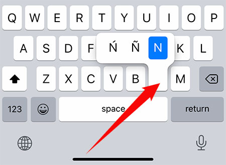 How to type N with accent on the iPhone or iPad
