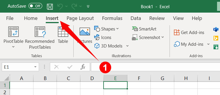 Insert tab in Microsoft Excel
