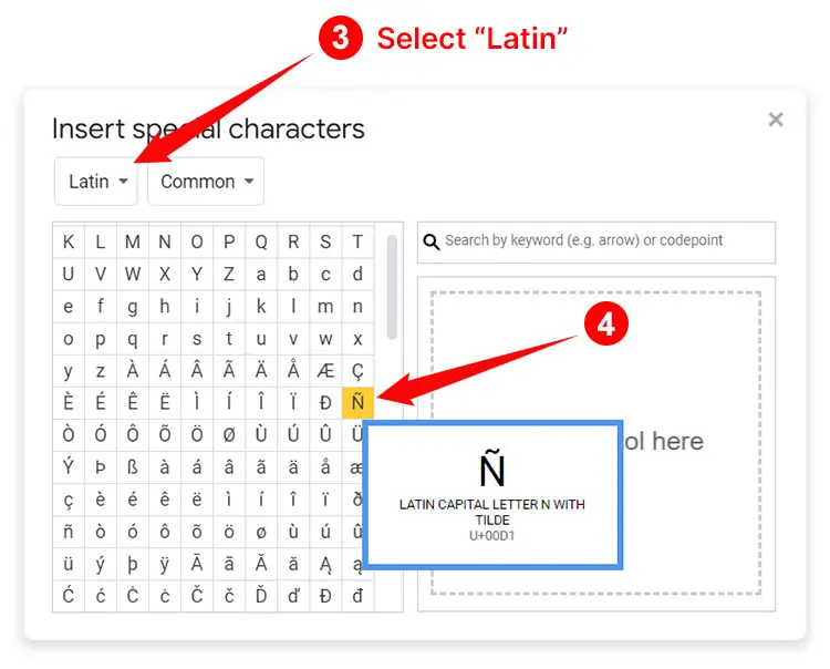 How to type N with tilde in Google Docs