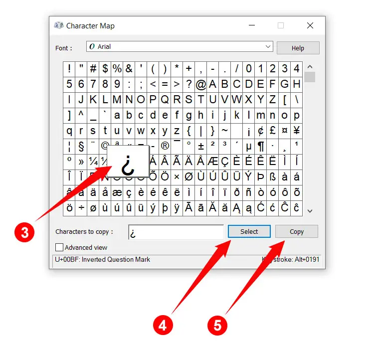 How to type the upside down question mark using Character Map