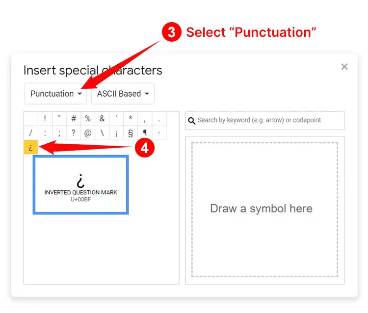 How to type the upside down question mark in Google Docs