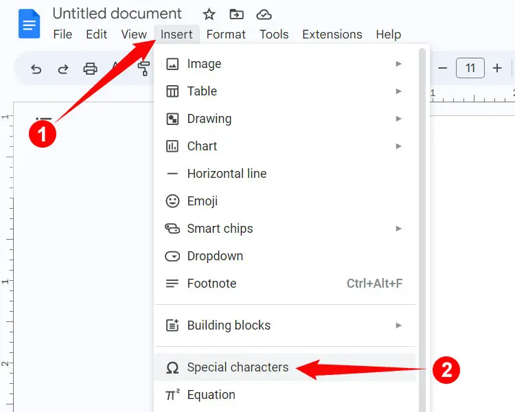 Click Special Characters in Google Docs