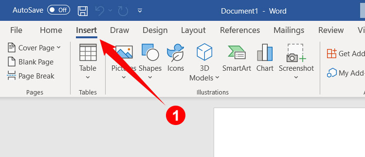 Click the Insert tab in Microsoft Word