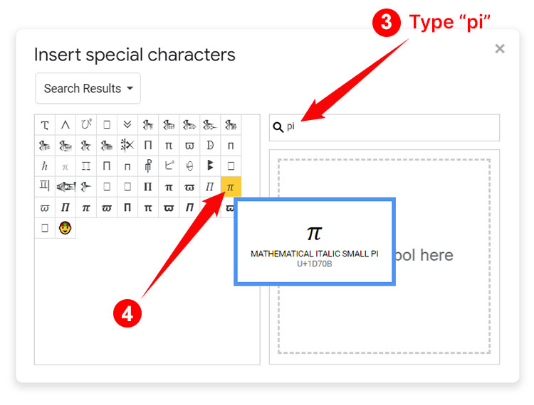 How to type the pi symbol in Google Docs