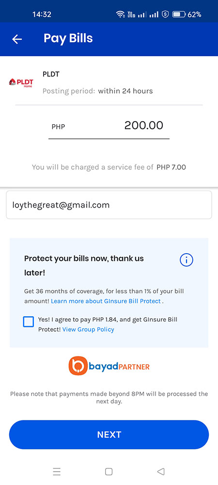 Pay PLDT bills using GCash