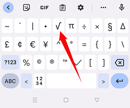 How to type the square root symbol on Android