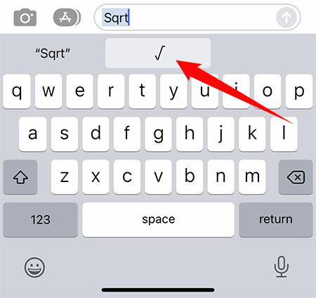 How to type the square root symbol on the iPhone