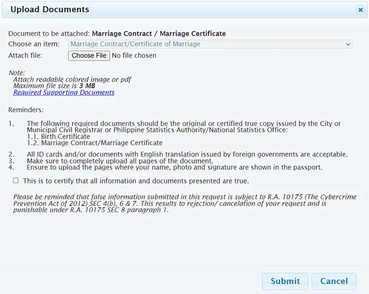 Upload documents for change of civil status
