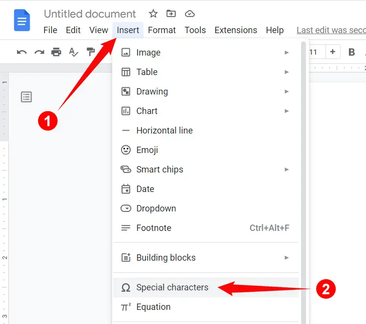 Click Special Characters in Google Docs