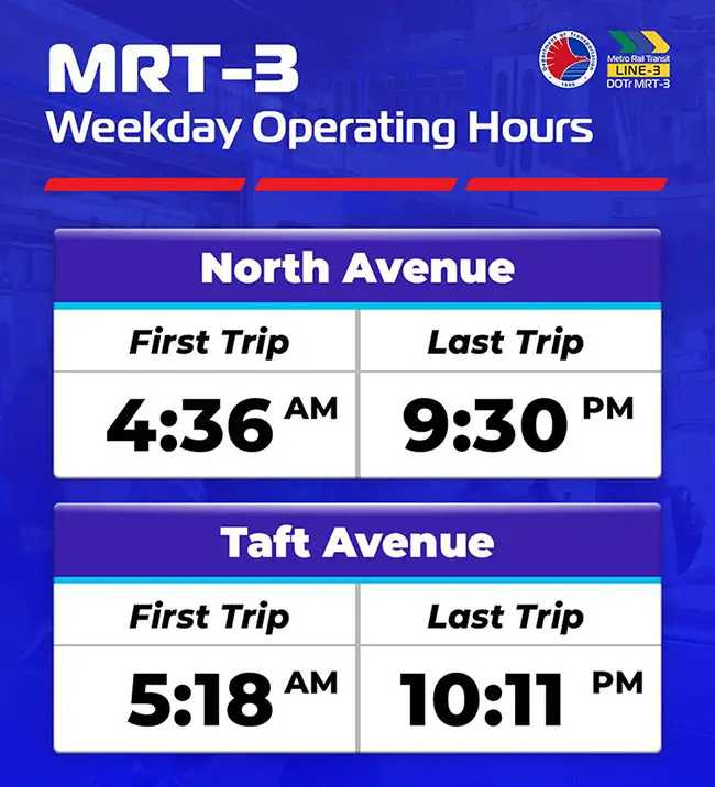 MRT train schedule and operating hours