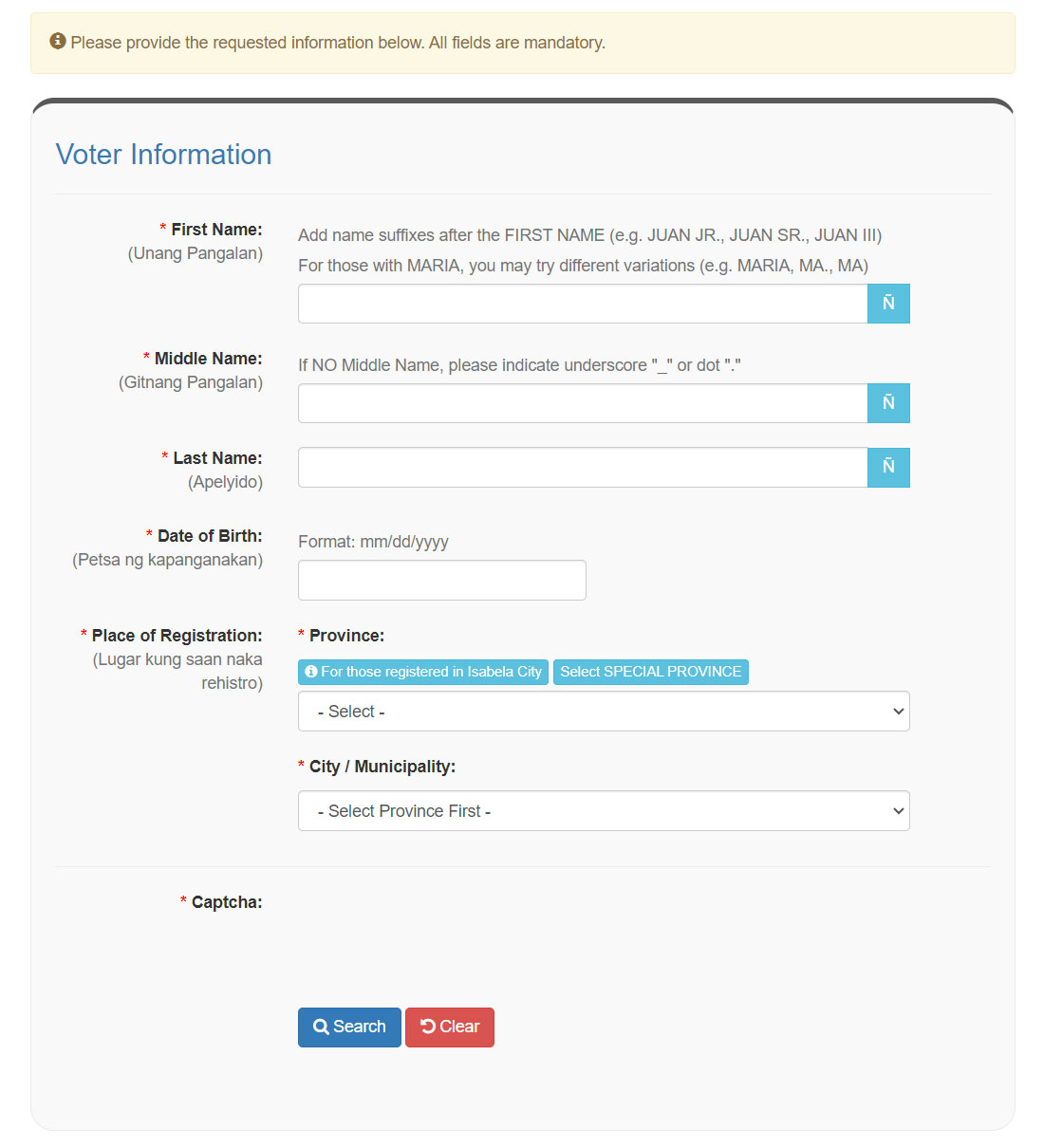 Enter your voter information in the COMELEC Precinct Finder