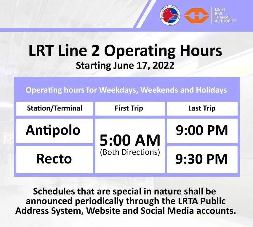 LRT-2 train schedule and operating hours