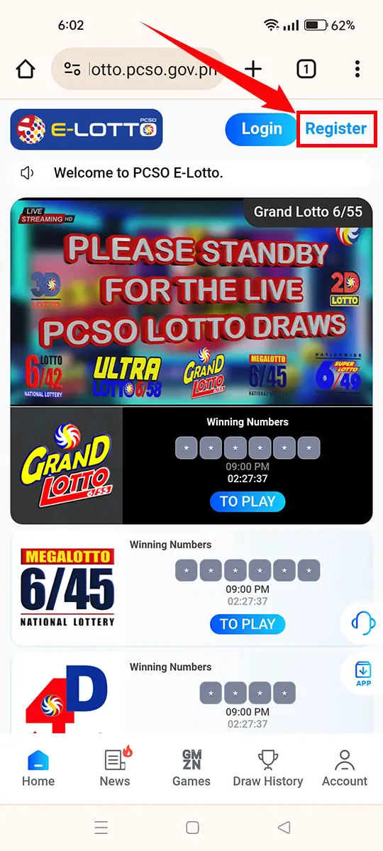 PCSO E-Lotto platform