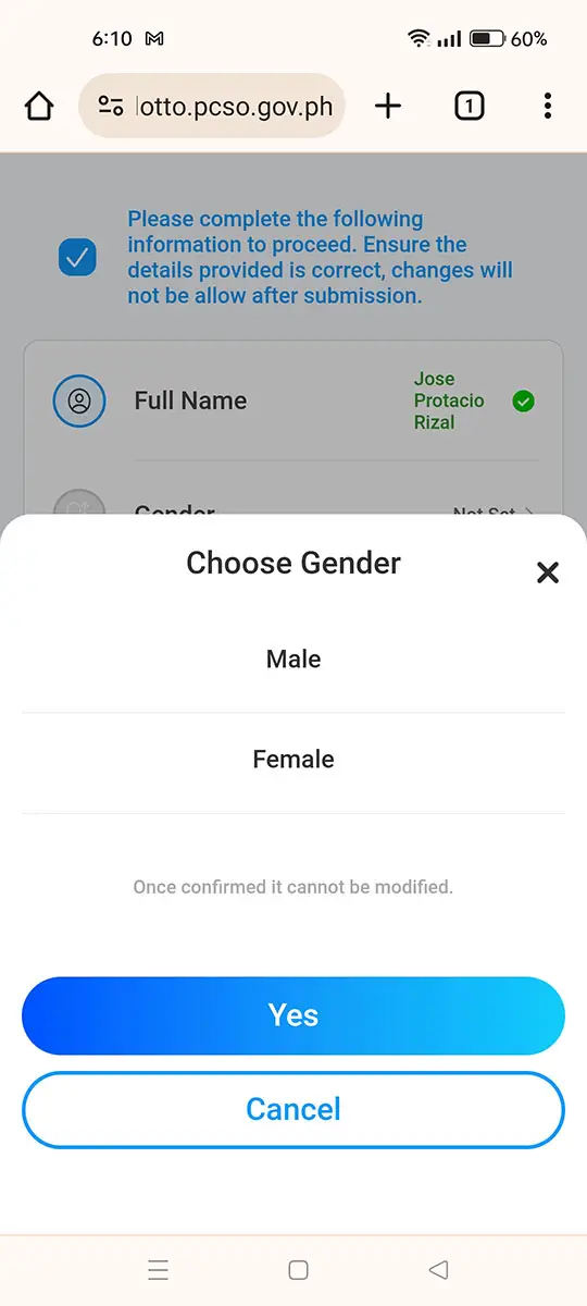 Choose gender