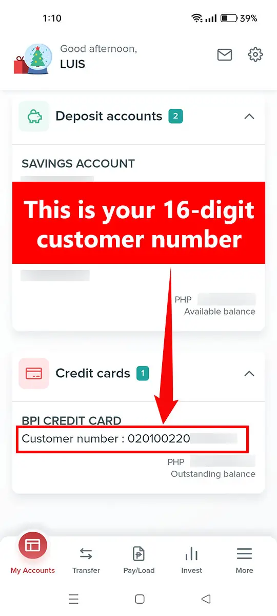 BPI customer number