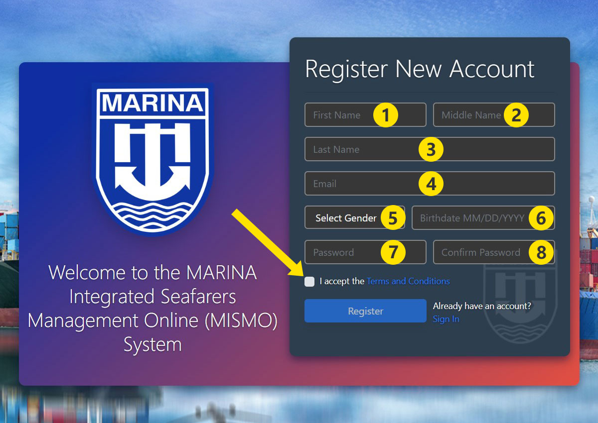 MARINA MISMO account registration