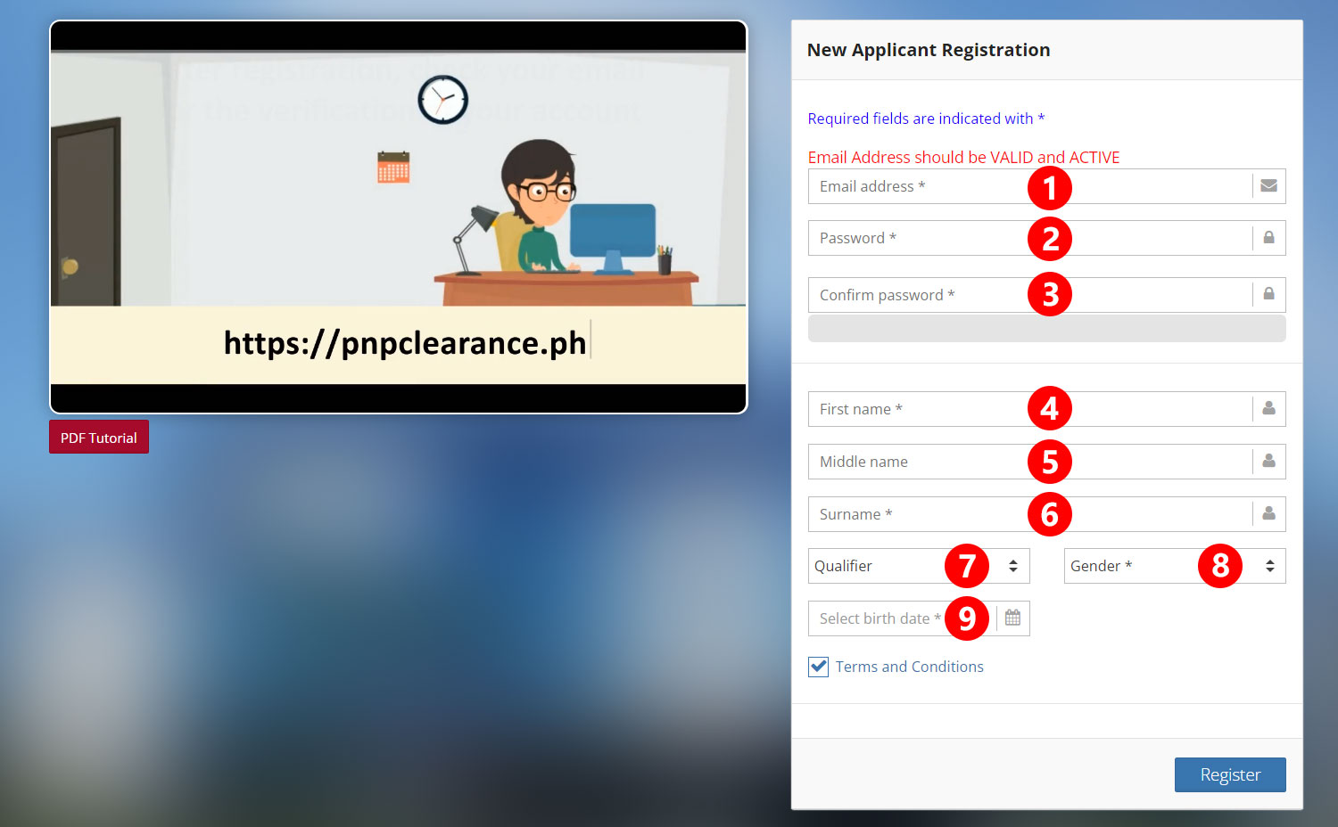 National police clearance online registration