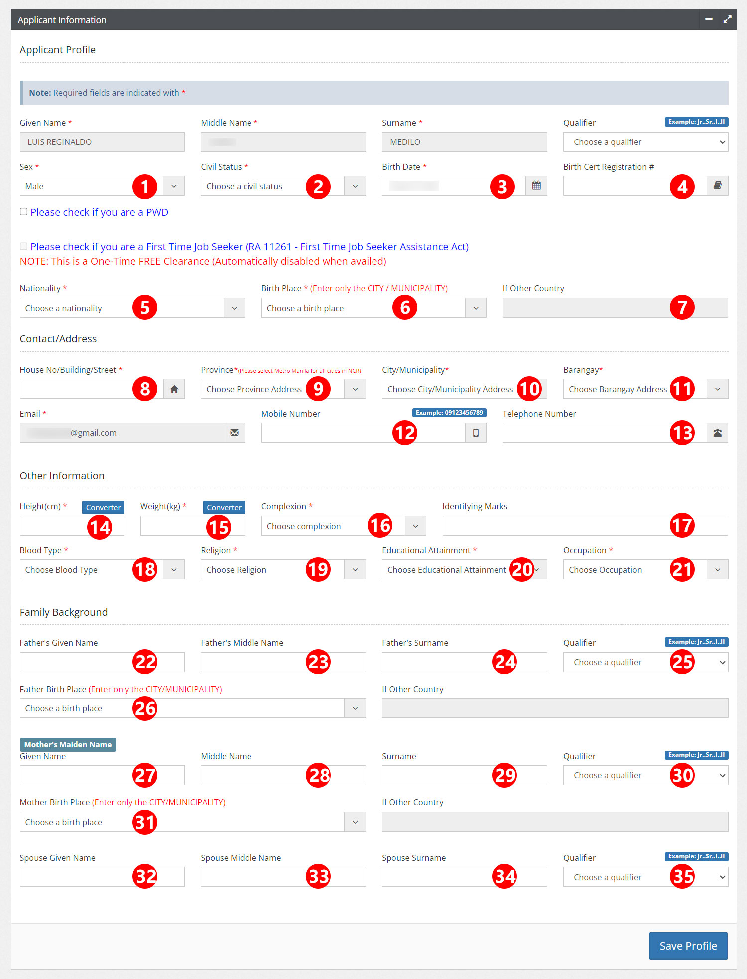 Fill out your National Police Clearance System profile