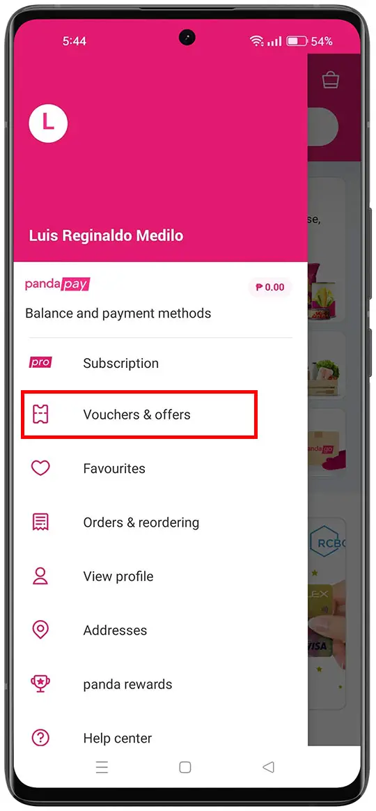 Select "Vouchers and offers"