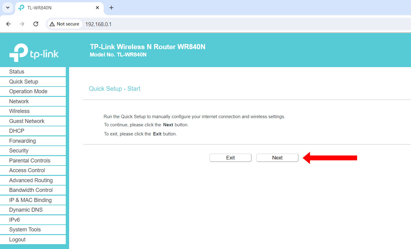 Run the quick setup for your TP-Link router