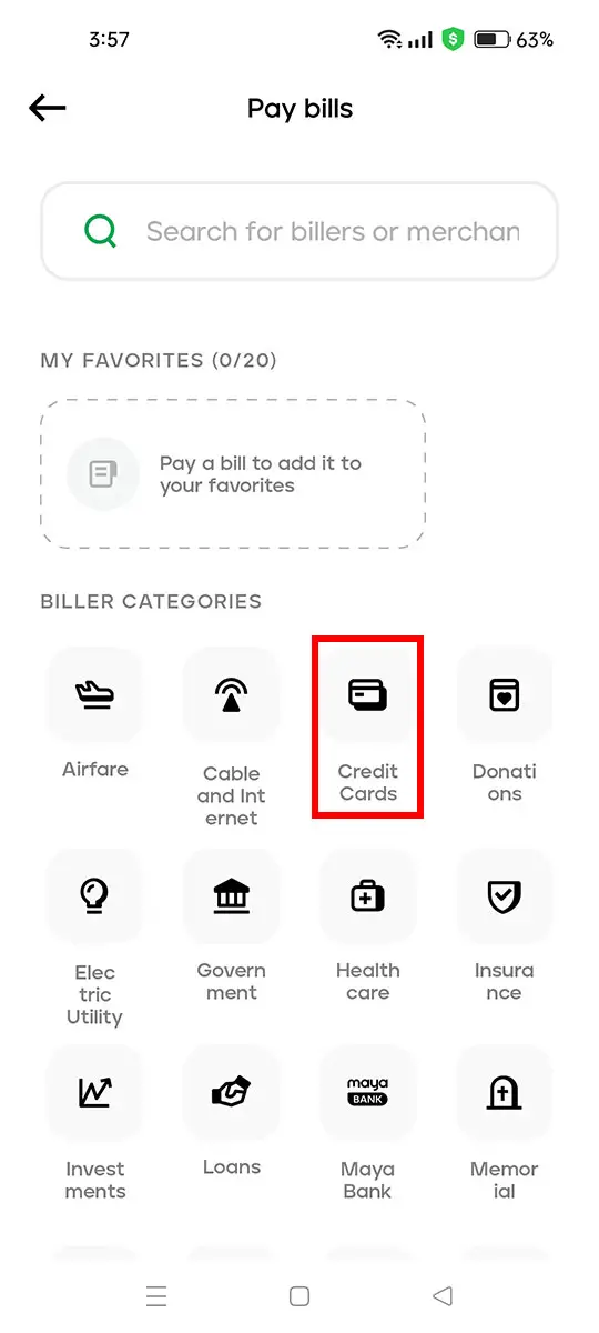 Select "Credit Cards"
