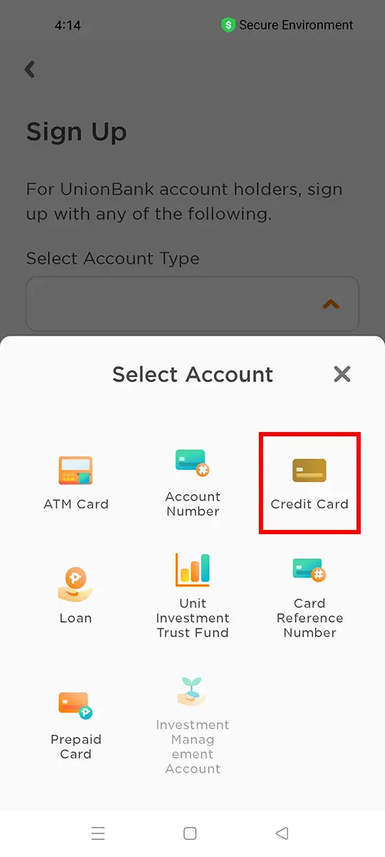 Select "credit card"