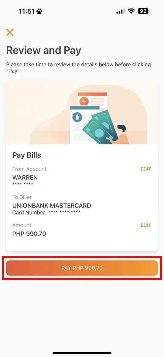 Review and pay