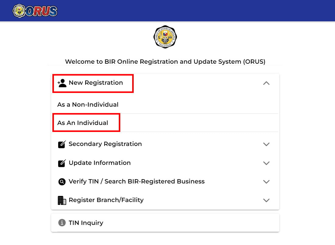 BIR ORUS registration