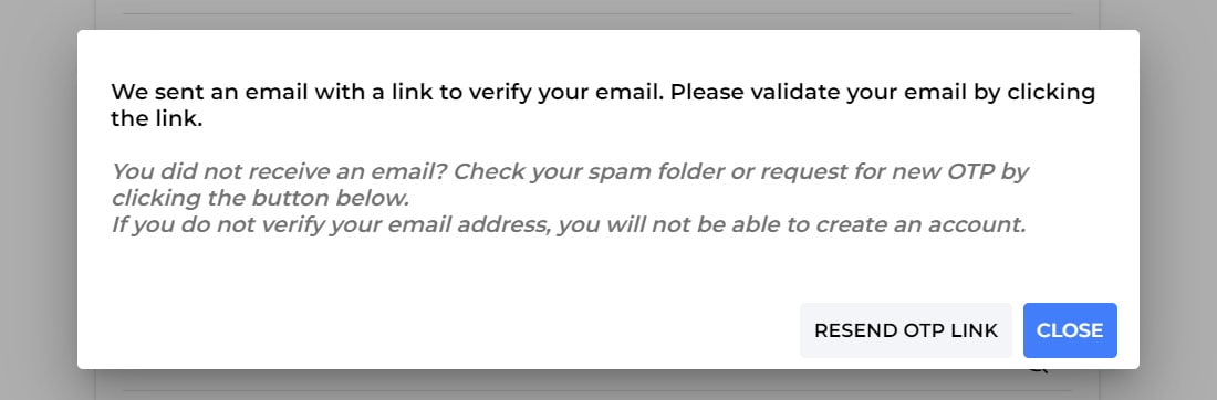 Verification email has been sent