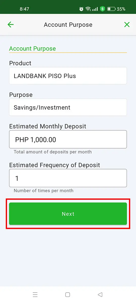 Indicate your account purpose