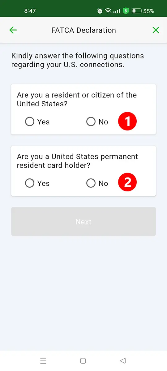 Answer FATCA declaration