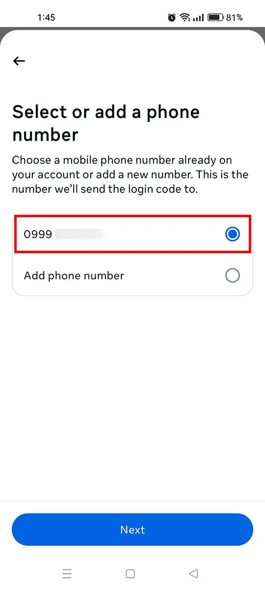 Select or add a phone number