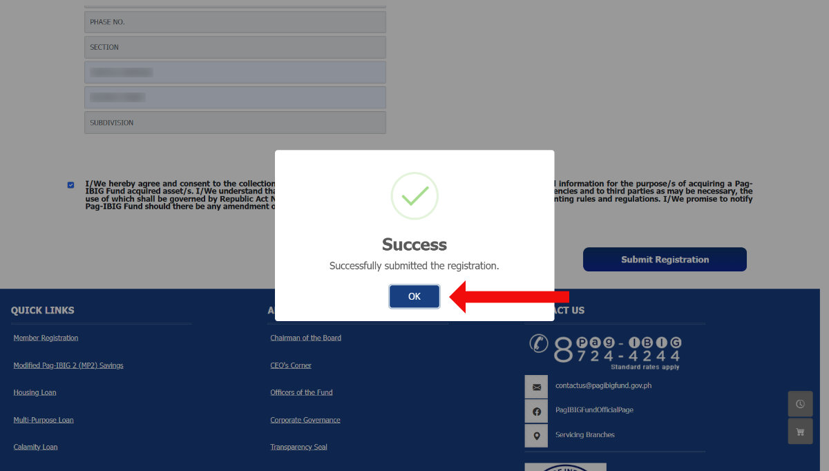 Successfully submitted the registration
