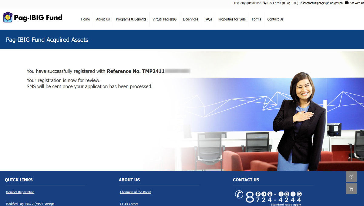 Pag-IBIG Acquired Assets Online Public Auction successful registration