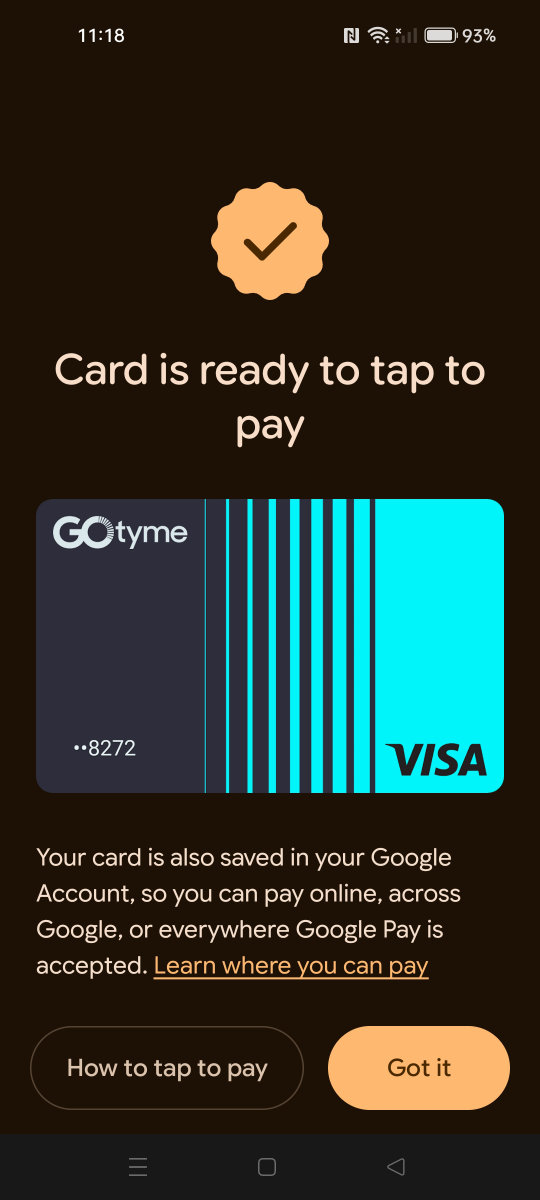 Card added to Google Pay