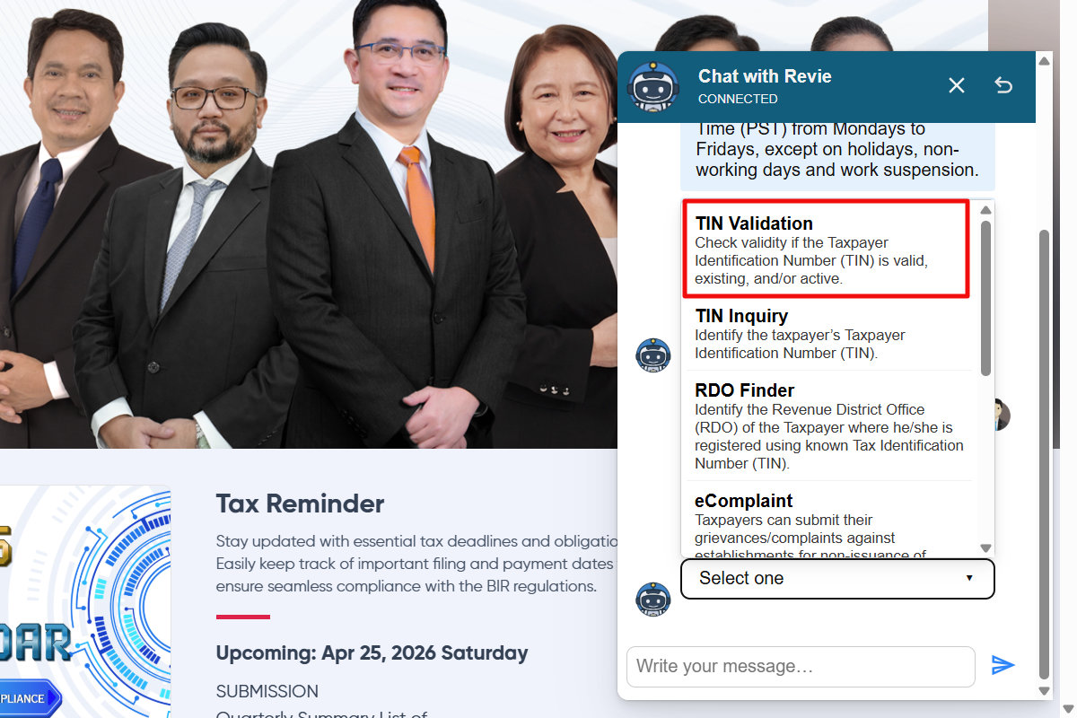 Revie chatbot TIN validation